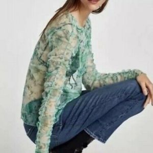 New Zara Sheer See through the Roses Top Rouched